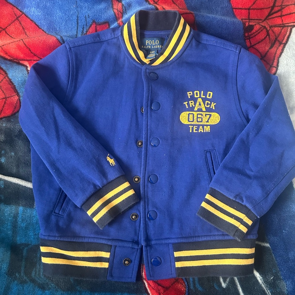 Polo Ralph Lauren boys varsity jacket blue, and yellow size 4t Good Condition